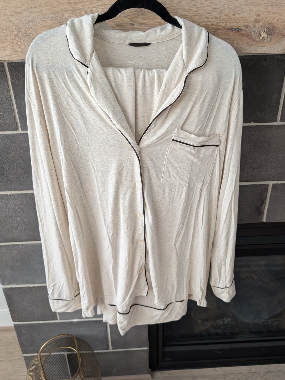 aerie Cream Pajama Set with Black Trim - Picture 2 of 4